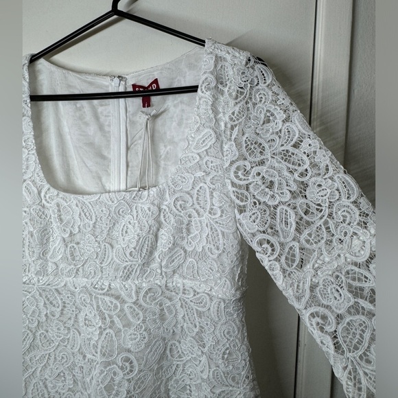 NWT STAUD Beth White Floral Guipure Lace Retro Flare Sleeve Square Neck Dress 4 - Picture 8 of 17